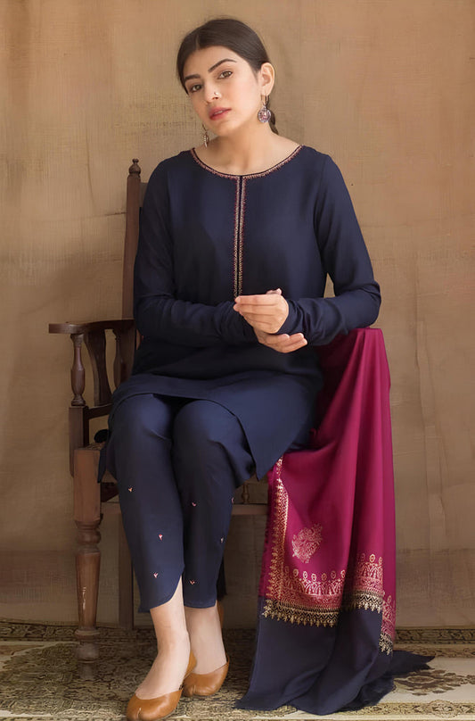 MP504-WINTER 3PC Dhanak suit with Embroidered Shawll