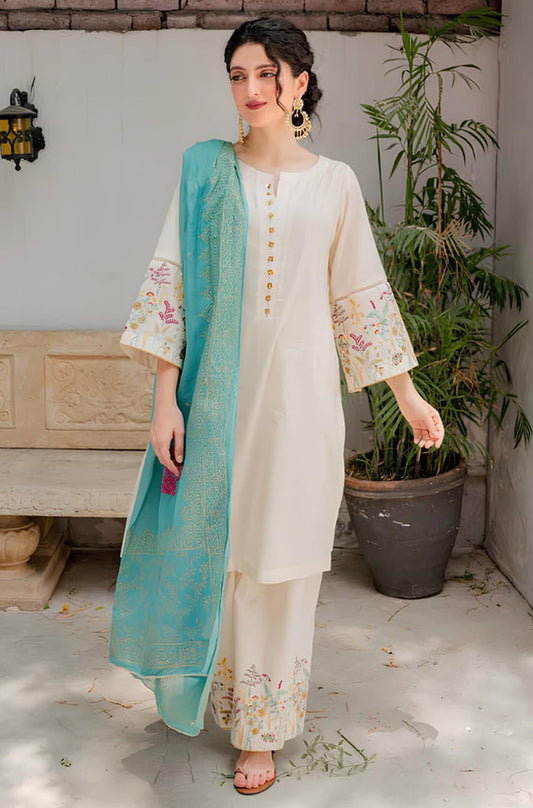 MP908-WINTER 3PC Unstitched Dhannak Embroidered suit with Printed Shawll