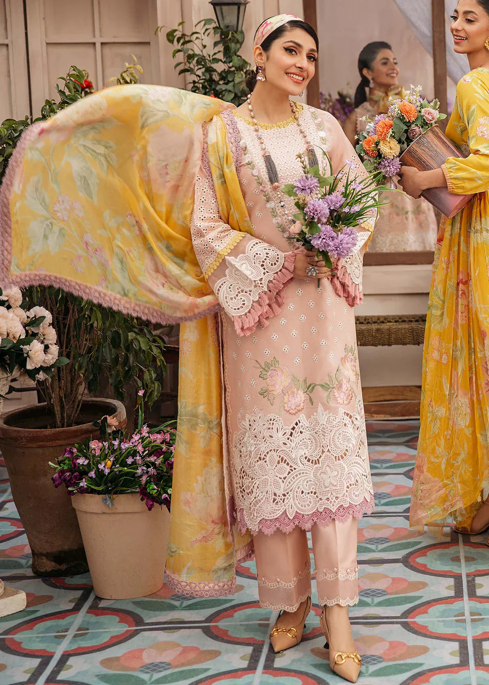 MP211-MUSHQ 3PC EMBROIDERED LAWN SUIT WITH PRINTED ORGANZA DUPATTA