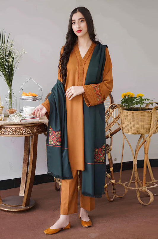 MP500-3PC Dhanak suit with Embroidered Dhanak Shawll
