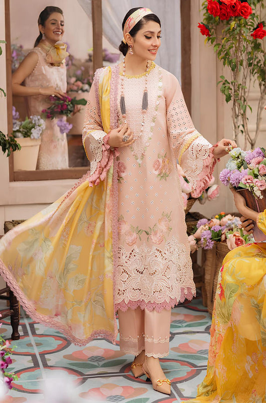 MP211-MUSHQ 3PC EMBROIDERED LAWN SUIT WITH PRINTED ORGANZA DUPATTA