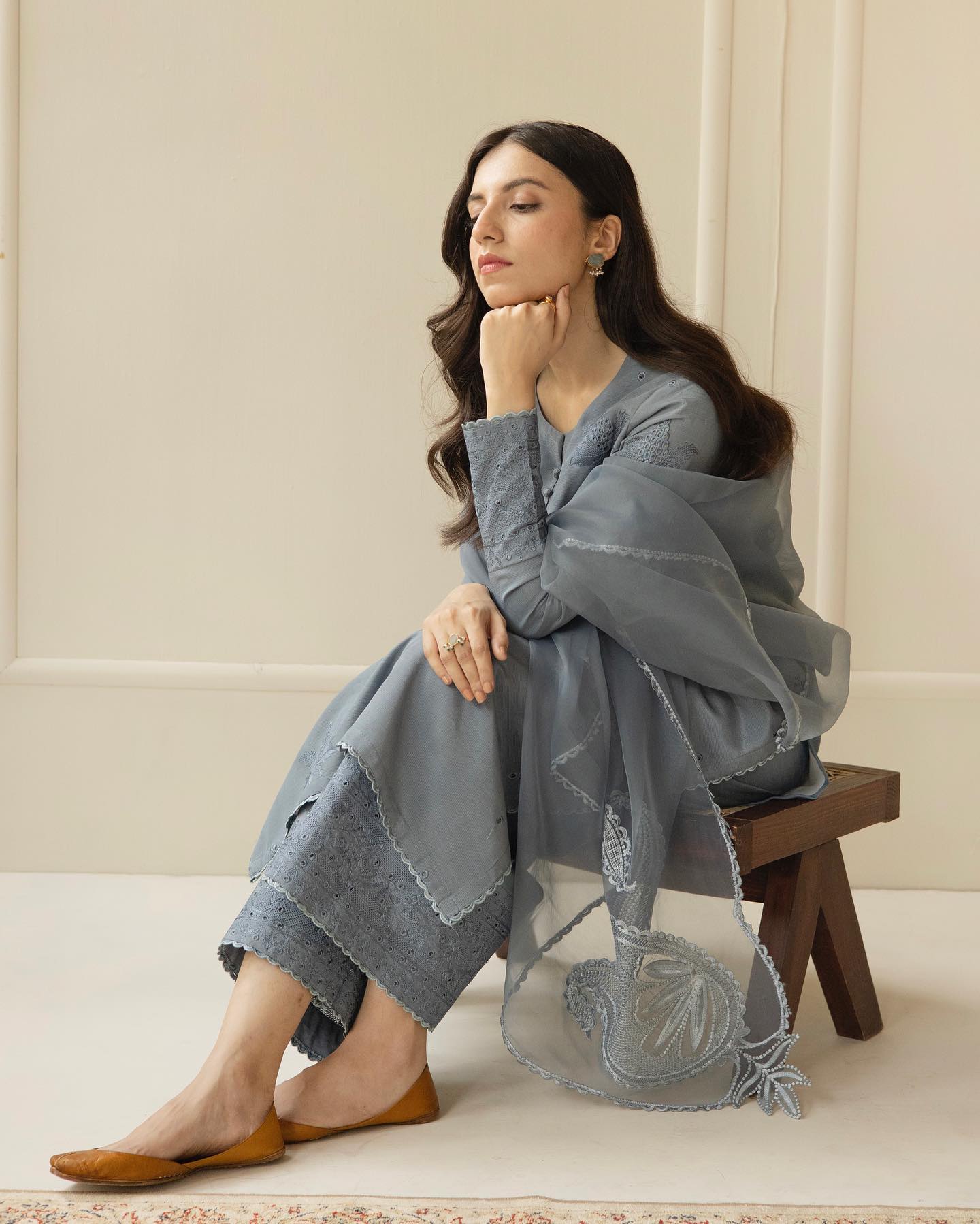 MP730-SUMMER 3PC Lawn Embroidered Shirt With Organza Embroidered Dupatta