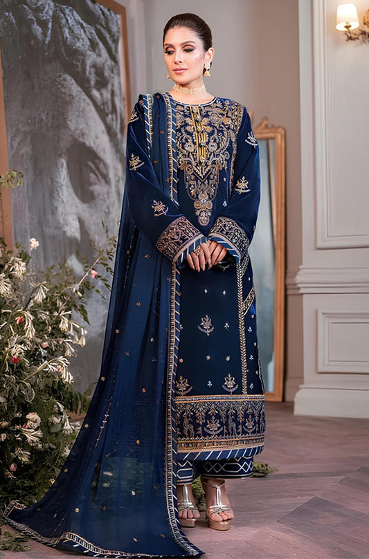 MP607-Embroidered Velvet Three piece With Embridered Chiffon Duppatta