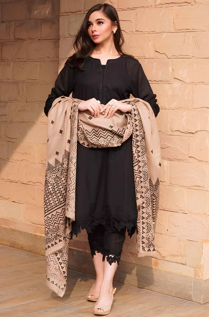 MP557-WINTER 3PC Dhannak Embroidered suit with Printed Shawll