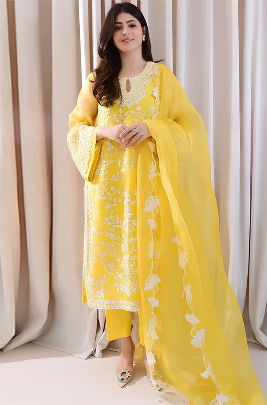 MP242-3PC Lawn Embroidered Shirt With Organza Embroidered Dupatta