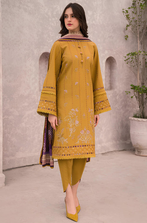 MP618-WINTER 3PC Dhannak Embroidered suit with Printed Shawll