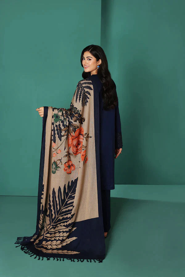 MP585-WINTER Nishat Blue Linen Embroidered three piece With Printed Wool Shawll