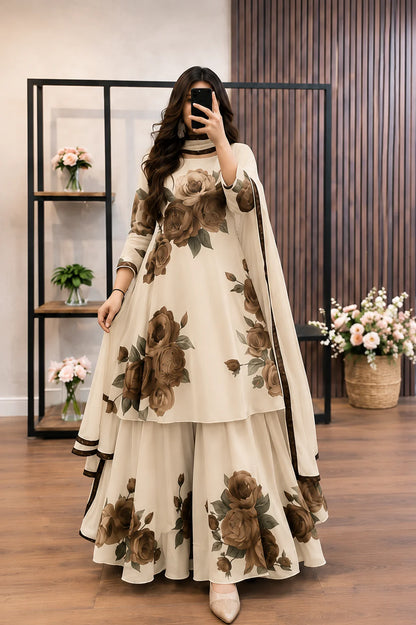 MP1228 - Maliha - 3 piece Lawn frock style Printed suit