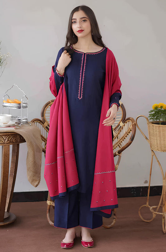 MP505-WINTER 3PC Dhanak suit with Embroidered Shawll