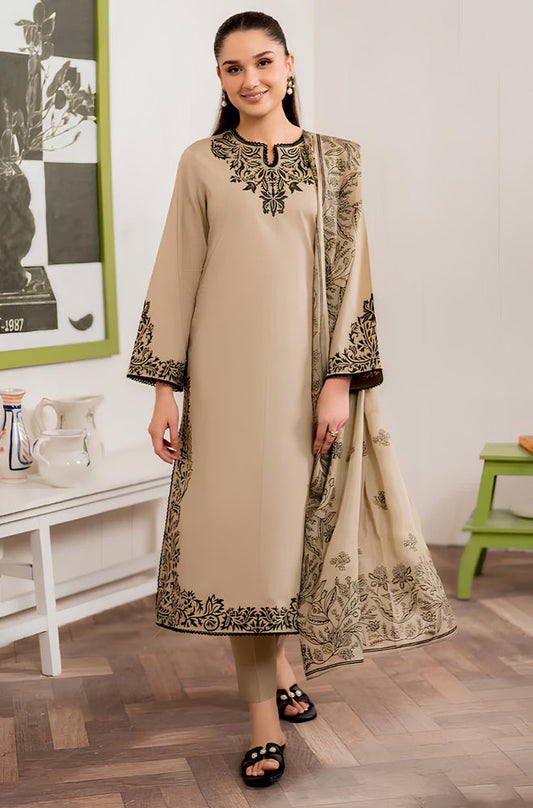 MP913-WINTER 3PC Dhannak Embroidered suit with Printed Shawll