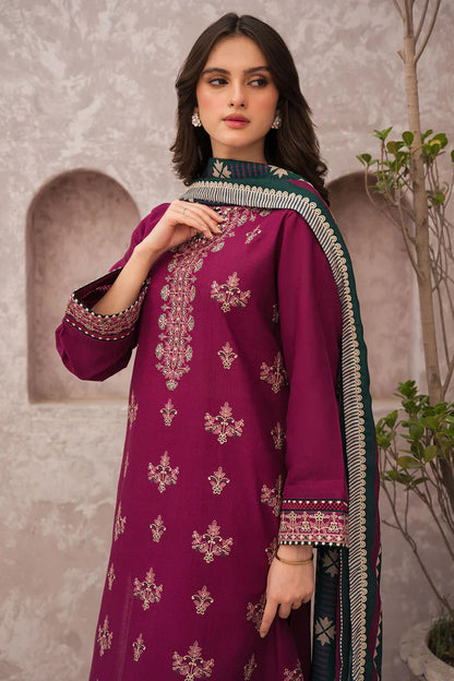 MP619-WINTER 3PC Dhannak Embroidered suit with Printed Shawll