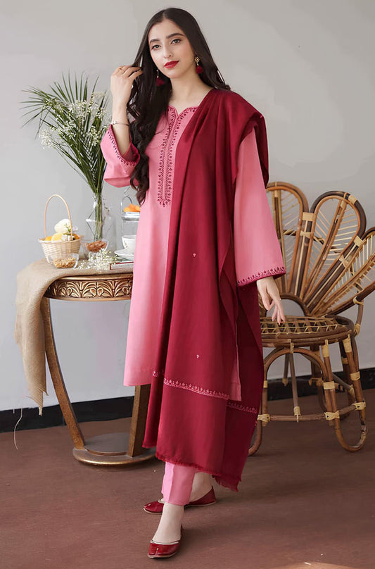 MP502-WINTER 3PC Dhanak suit with Embroidered Shawll