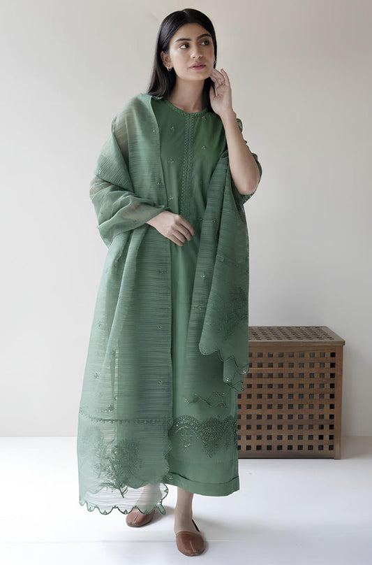 MP732-SUMMER 3PC Lawn Embroidered Shirt With Organza Embroidered Dupatta