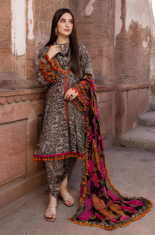 MP231-3PC Lawn Printed Shirt With Patches & Bamber Chiffon Embroidered Dupatta
