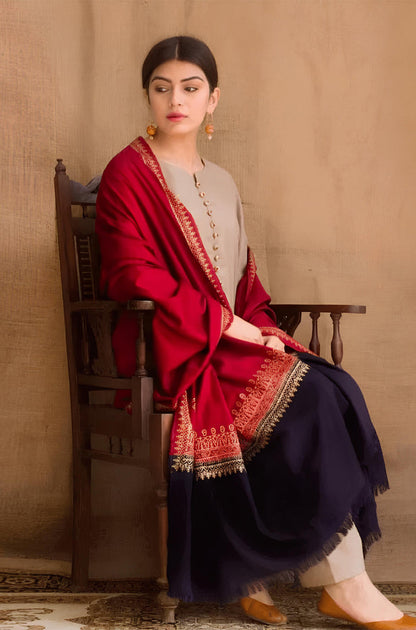 MP545-WINTER 3PC Khaddar suit with Embroidered Shawll