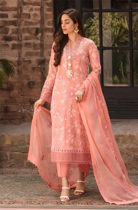MP246-Bareeze -Embroided 3pc Lawn dress with embroidered chiffon dupatta