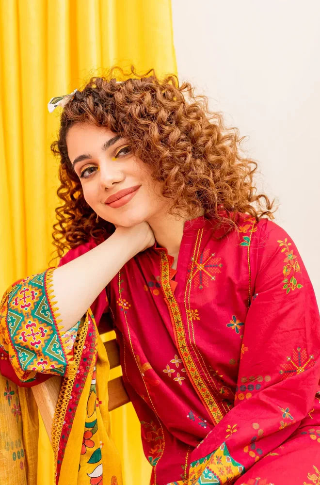 MP912-WINTER 3PC Dhannak Embroidered suit with Printed Shawll