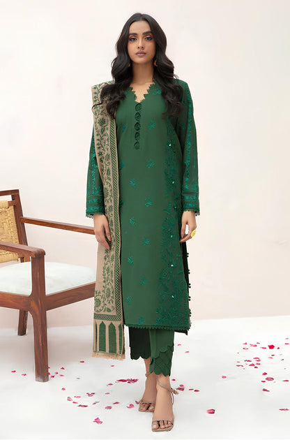MP553-WINTER 3PC Dhannak Embroidered suit with Printed Shawll