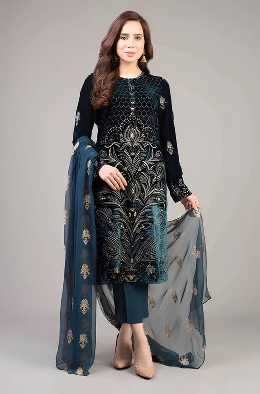 MP213-Bareeze 3PC Lawn Front Full Embroidered Back Bazo Embroidered Bember Dupatta