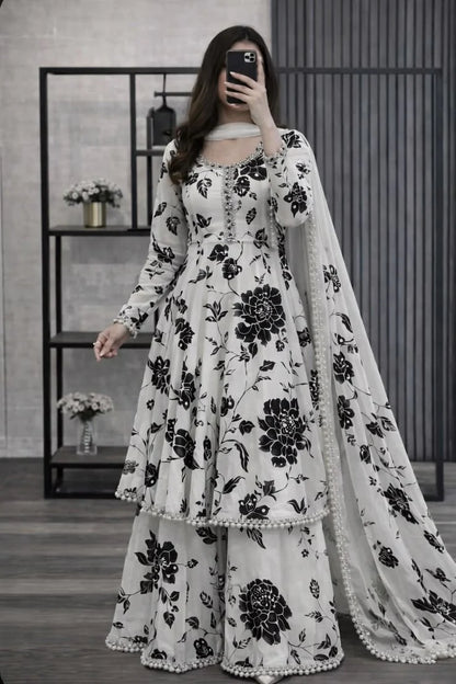 MP1213- Maliha - 3 piece kataan silk frock style Printed suit
