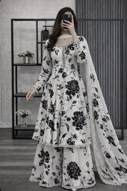 MP1213- Maliha - 3 piece kataan silk frock style Printed suit