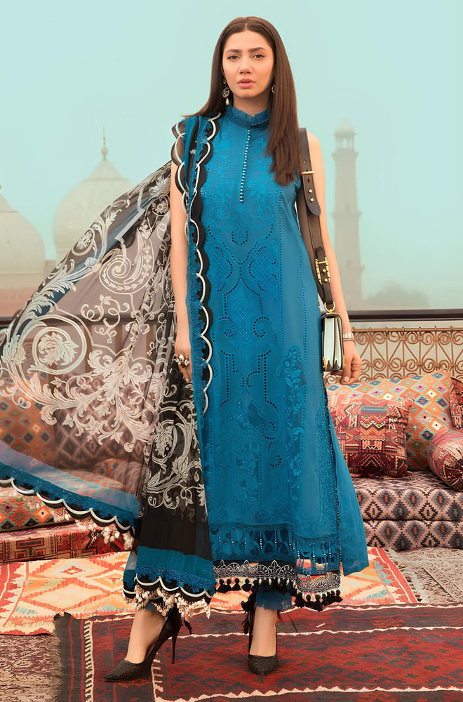 MP736-SUMMER 3PC Lawn Embroidered Shirt With Organza Printed Dupatta