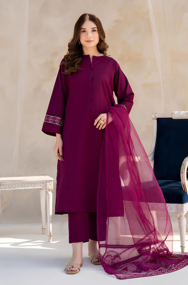 MP763-SUMMER 3PC Lawn Embroidered Shirt With Organza Embroidered Dupatta