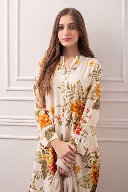 MP723-3 Piece Unstitched Digital Printed Lawn Suit - Plain chiffon Dupatta