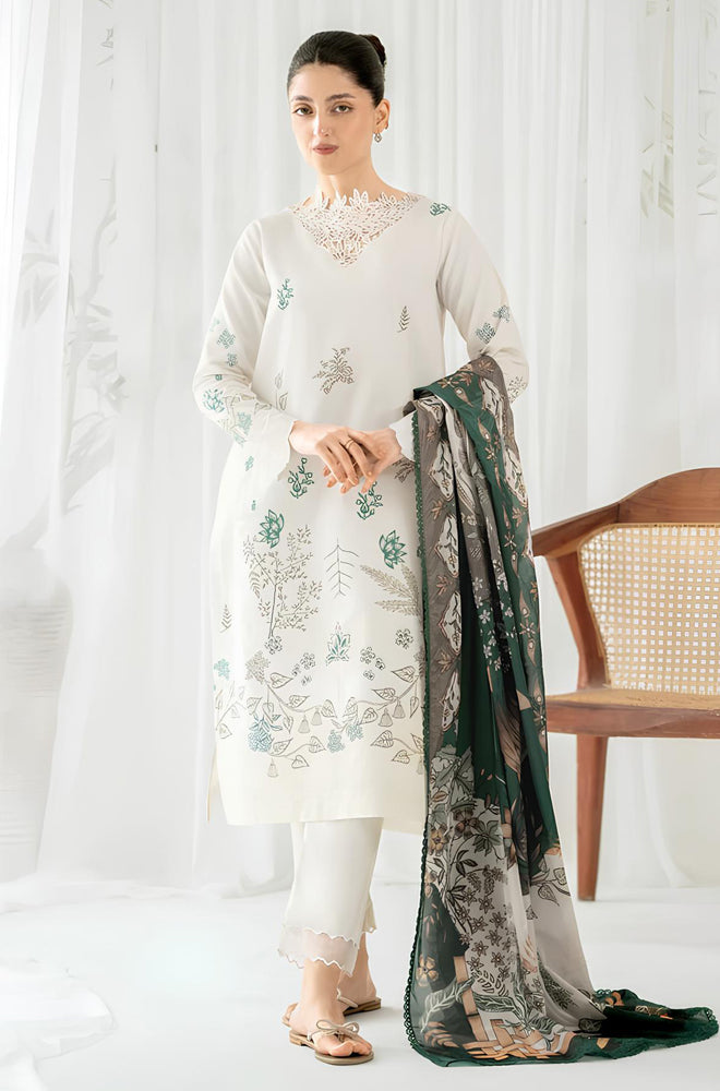 MP748-Sapphire - 3PC Lawn Heavy Embroidered Shirt With Organza Printed Dupatta