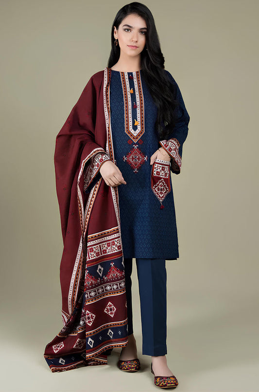 MP522-WINTER  3PC Linen Embroidered suit with Embroidered Shawll