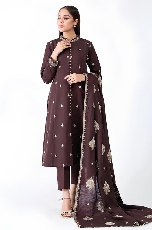 MP604-WINTER 3-Pc Embroidered Dhanak Suit with Heavy Embroidered Dhanak Shawll