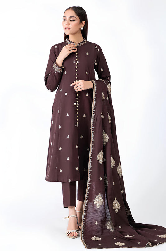 MP604-WINTER 3-Pc Embroidered Dhanak Suit with Heavy Embroidered Dhanak Shawll