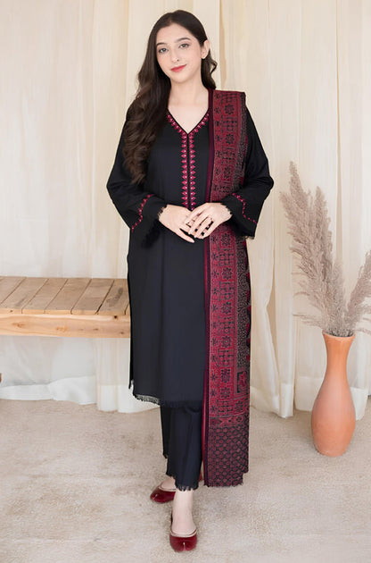 MP628-WINTER 3PC Dhannak Embroidered suit with Printed Shawll