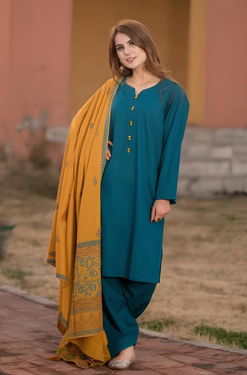 MP554- WINTER 3 Piece Dhanak Suit with digital printed wool shawll