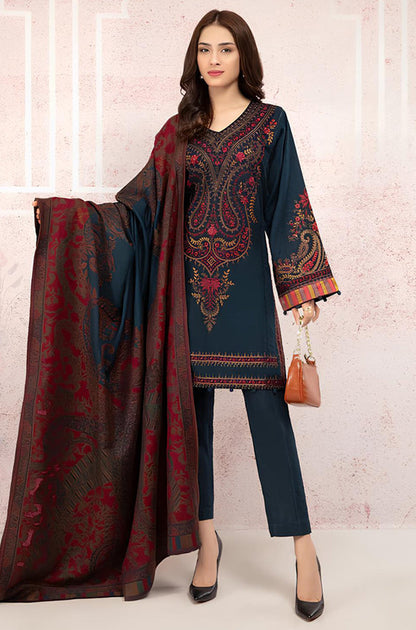 MP582-Winter 3PC Khaddar Embroidered Suit with Printed Wool Shawll