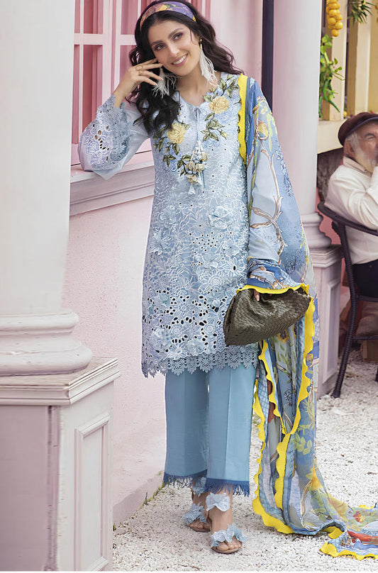 MP713-SUMMER MUSHQ 3PC EMBROIDERED LAWN SUIT WITH PRINTED SILK DUPATTA