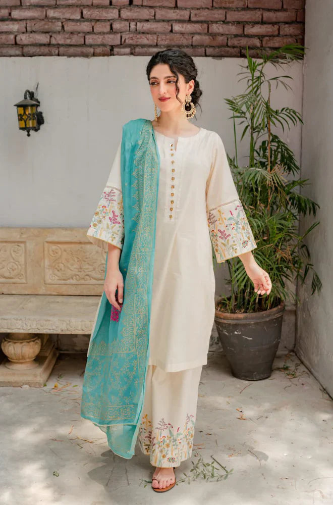 MP908-WINTER 3PC Unstitched Dhannak Embroidered suit with Printed Shawll