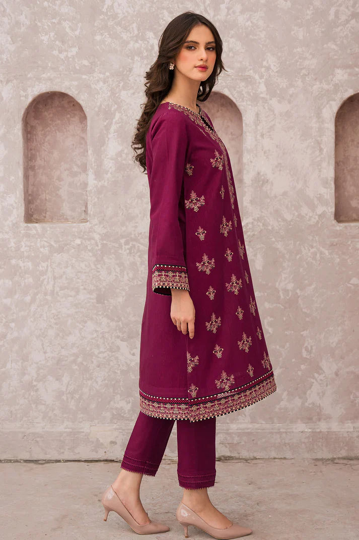 MP619-WINTER 3PC Dhannak Embroidered suit with Printed Shawll