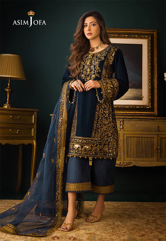 MP2028 - Asim Jofa - Embroidered Velvet 3piece suit