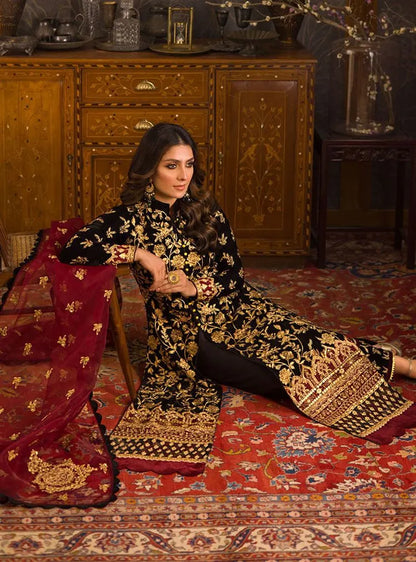 mP3358 Asim Jofa - Embroidered Velvet 3piece suit
