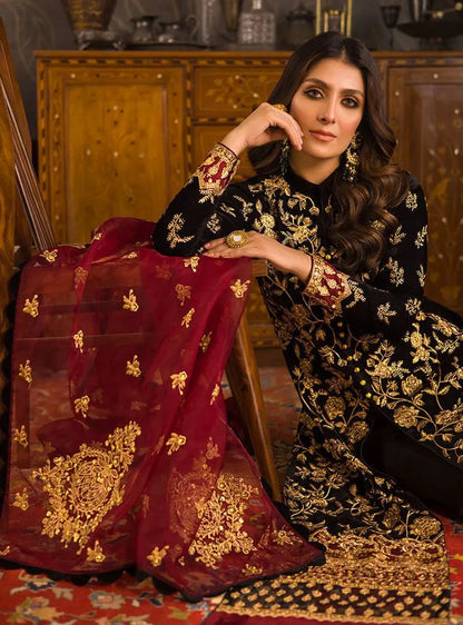mP3358 Asim Jofa - Embroidered Velvet 3piece suit