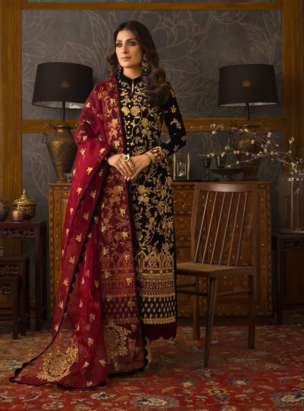 mP3358 Asim Jofa - Embroidered Velvet 3piece suit