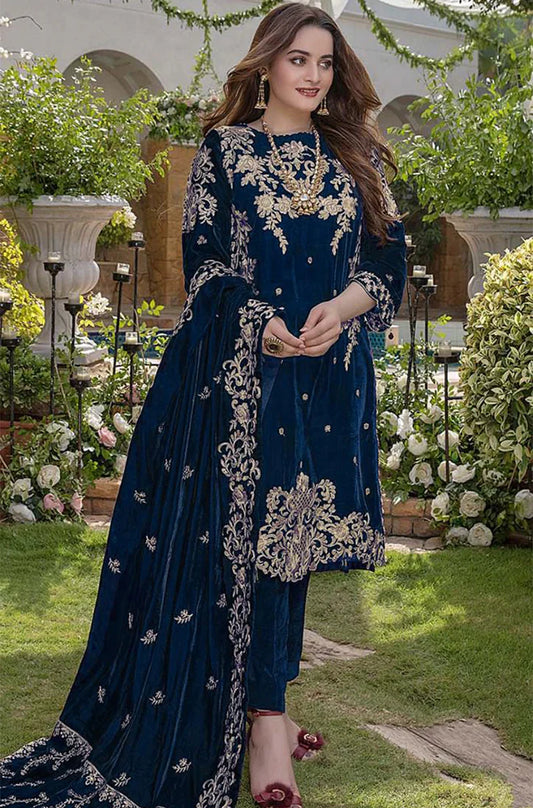 MP2015 - Azure Embroidered Velvet 3piece suit - Rs.15,000.00 Rs.7,299.00