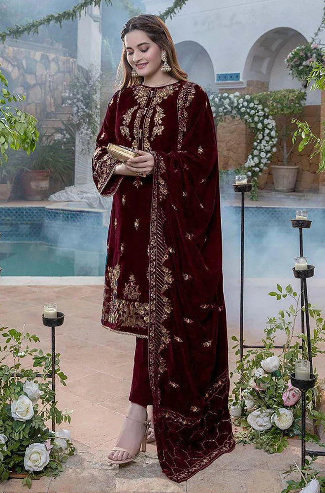 MP2018 - Azure Embroidered Velvet 3piece suit - Rs.15,000.00 Rs.7,299.00