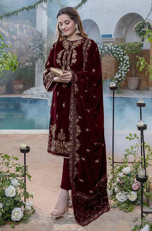MP2018 - Azure Embroidered Velvet 3piece suit - Rs.15,000.00 Rs.7,299.00