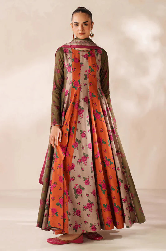 MP3395-Baroque - Winter 3PC Frock Style Karandi Digital Print Dress