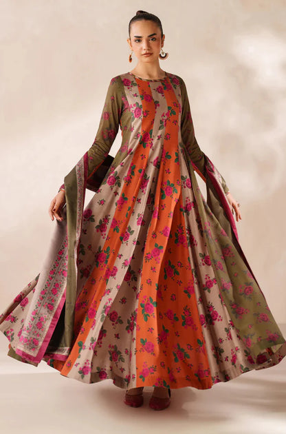 MP3395-Baroque - Winter 3PC Frock Style Karandi Digital Print Dress