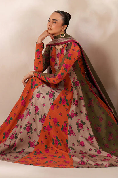 MP3395-Baroque - Winter 3PC Frock Style Karandi Digital Print Dress