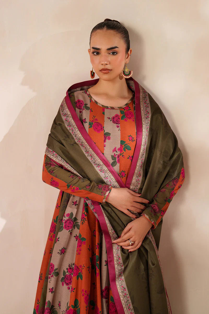 MP3395-Baroque - Winter 3PC Frock Style Karandi Digital Print Dress