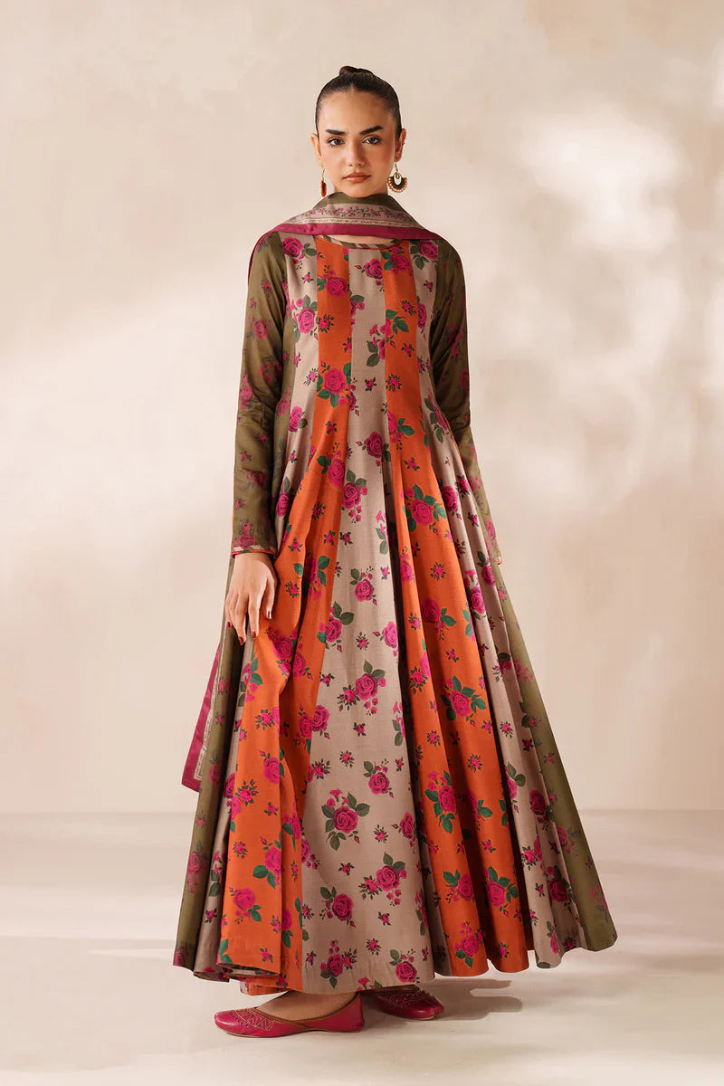 MP3395-Baroque - Winter 3PC Frock Style Karandi Digital Print Dress